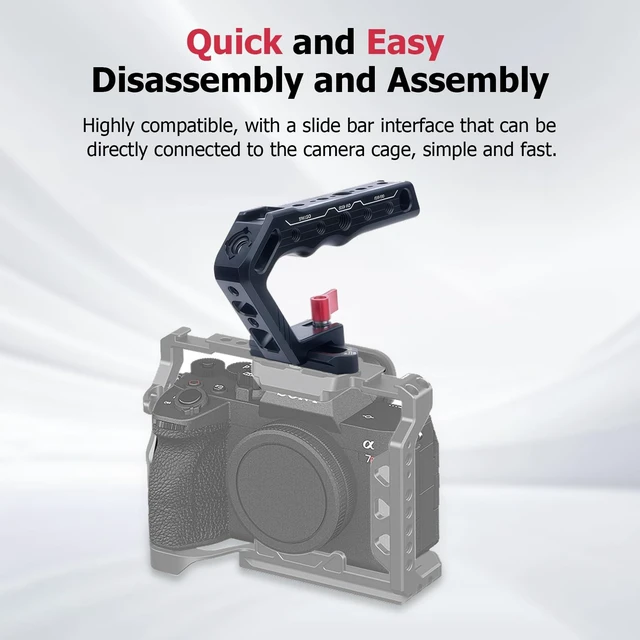 Alt view image 2 of 7 - Mechrig Top Handle with Slider & NATO Rail for Camera Cage - Lightweight Aluminum Grip with 1/4", 3/8" Threads, Cold Shoe Mount, and Arri Locating Pin for DSLR Cameras (62024)
