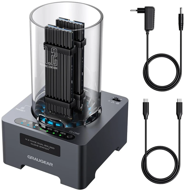 Main image of GRAUGEAR NVMe M.2 SSD Duplicator Dual-Bay Offline Clone Tool-Free, 20Gbps USB C to M.2 SSD Drive Cloner Docking Station Adapter Enclosure for M2 SSD Hard Drives M-Key