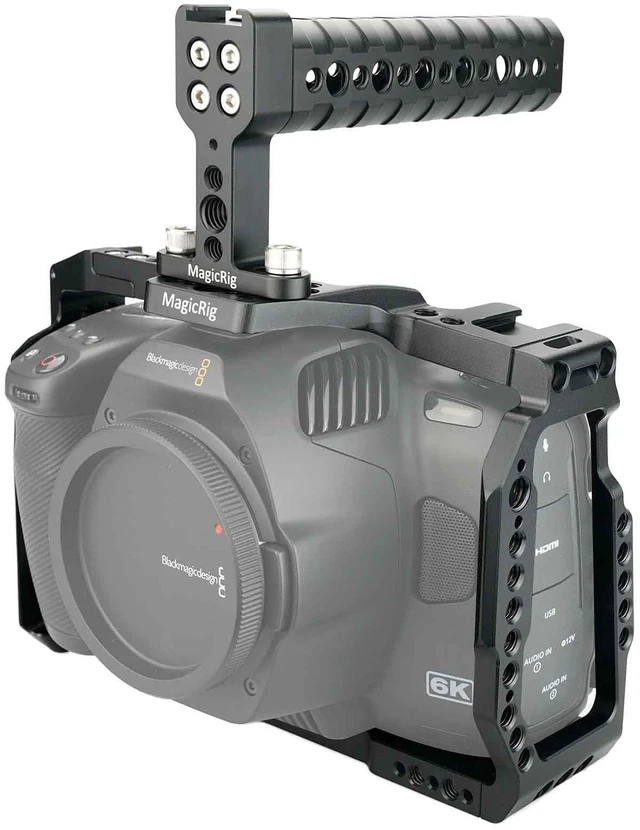 Main image of MAGICRIG Camera Cage for Blackmagic Design Pocket Cinema Camera 6K Pro / G2 | BMPCC 6K Pro/G2 Cage | with Top Handle | Built-in Cold Shoe, NATO Rail | Camera Cage Accessories | Detacbable