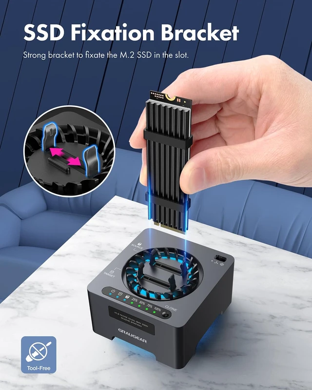Alt view image 6 of 7 - GRAUGEAR NVMe M.2 SSD Duplicator Dual-Bay Offline Clone Tool-Free, 20Gbps USB C to M.2 SSD Drive Cloner Docking Station Adapter Enclosure for M2 SSD Hard Drives M-Key