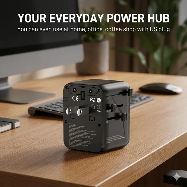 Alt view image 7 of 7 - GaN 70W International Travel Adapter 6-in-1 for US/JP, EU, UK, AU | 2 USB-C (PD 70W), 2 USB-A, Extra US AC Outlet, Fast Charging Worldwide Plug, Universal Power Hub, 2 Anti Theft Zipper Clips