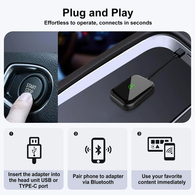 Alt view image 3 of 6 - Wireless CarPlay & Android Auto Adapter 2-in-1 Plug & Play Solution, Converts Wired Systems to Wireless, Compatible with iPhone & Android