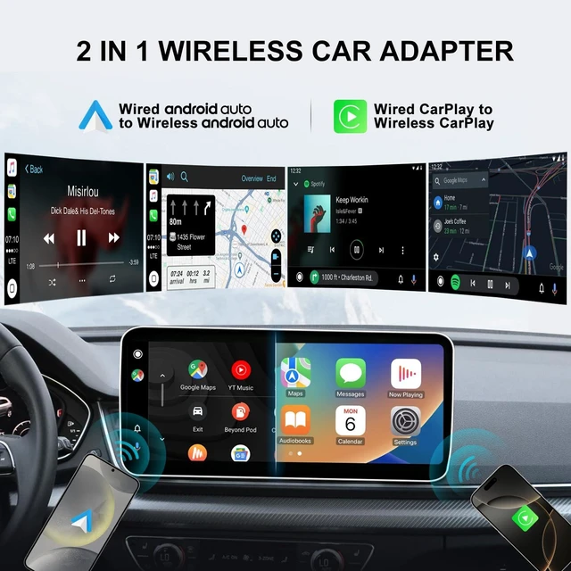 Alt view image 2 of 6 - Wireless CarPlay & Android Auto Adapter 2-in-1 Plug & Play Solution, Converts Wired Systems to Wireless, Compatible with iPhone & Android
