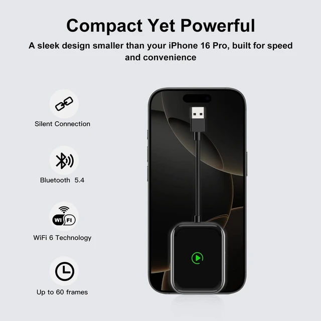 Alt view image 4 of 6 - Wireless CarPlay & Android Auto Adapter 2-in-1 Plug & Play Solution, Converts Wired Systems to Wireless, Compatible with iPhone & Android