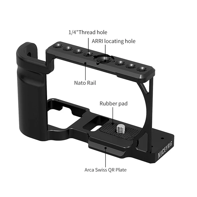 Alt view image 2 of 7 - NICEYRIG Cage for Sony ZV-E10 Vlog Vlogging Camera with Aluminum HandleGrip | Arri & 1/4 Threads, Top Nato Rail, Mount Arca Standard Tripod