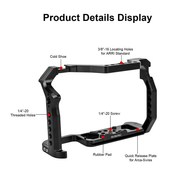 Alt view image 2 of 7 - R5 ii/R5/R6/R5C/R6 ii Camera Cage,R5 Mark ii/R6 Mark ii Cage with Cold Shoe and ARRI Interface for EOS R5C/R6 Mark II/R5 Mark II/R5/R6/R5C