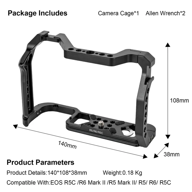 Alt view image 4 of 7 - R5 ii/R5/R6/R5C/R6 ii Camera Cage,R5 Mark ii/R6 Mark ii Cage with Cold Shoe and ARRI Interface for EOS R5C/R6 Mark II/R5 Mark II/R5/R6/R5C