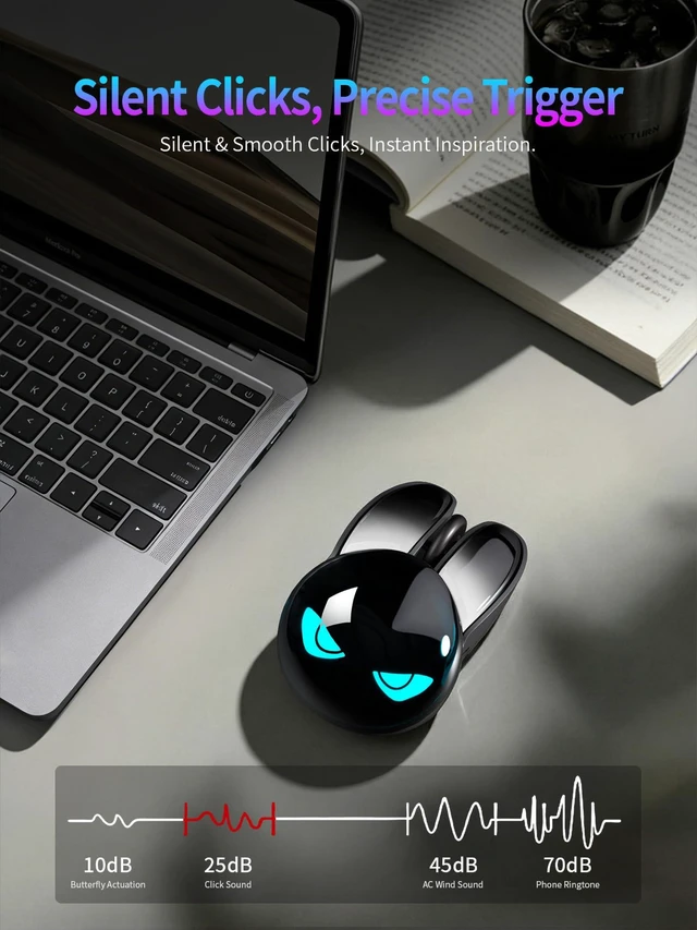 Alt view image 4 of 7 - TISHLED Wireless Gaming Mouse, RGB Light Eyes, Evil Bunny Design, 2.4G/BT | 2.4G Wireless & Bluetooth 5.0 Dual Mode, Silent Click 3 Button 1200 DPI, Rechargeable Cute Mouse for Laptop PC Mac, Black