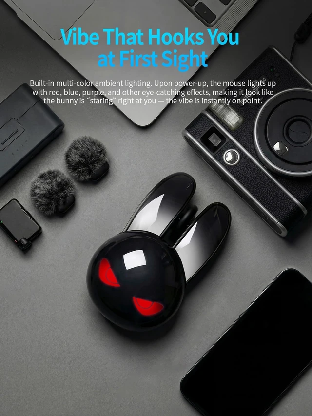 Alt view image 7 of 7 - TISHLED Wireless Gaming Mouse, RGB Light Eyes, Evil Bunny Design, 2.4G/BT | 2.4G Wireless & Bluetooth 5.0 Dual Mode, Silent Click 3 Button 1200 DPI, Rechargeable Cute Mouse for Laptop PC Mac, Black