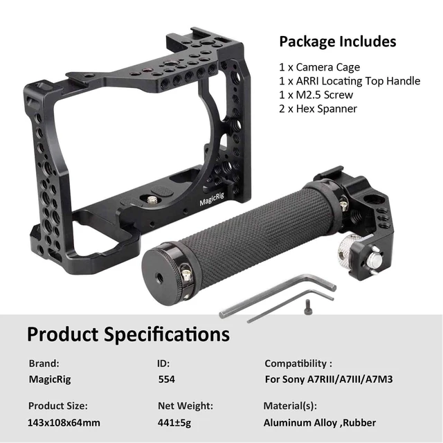 Alt view image 2 of 6 - MAGICRIG A7RIII / A7III / Alpha 7 III /A7M3 Quick Release Camera Cage Kit | for Sony A7R3 /A7R Mark III/ILCE-7RM3,with Rubber ARRI Locating Top Handle,with 5 Cold Shoe ,1/4"-20 & 3/8"-16 ARRI Threads