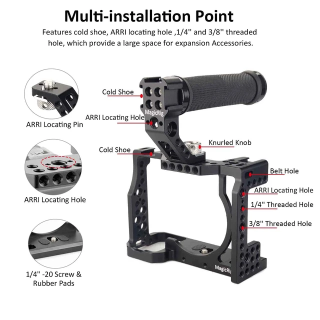 Alt view image 3 of 6 - MAGICRIG A7RIII / A7III / Alpha 7 III /A7M3 Quick Release Camera Cage Kit | for Sony A7R3 /A7R Mark III/ILCE-7RM3,with Rubber ARRI Locating Top Handle,with 5 Cold Shoe ,1/4"-20 & 3/8"-16 ARRI Threads