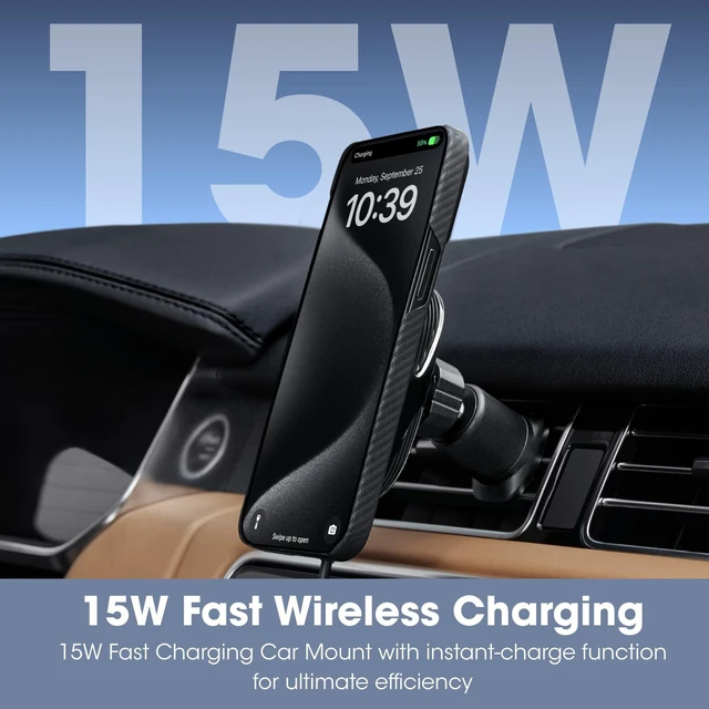 Alt view image 2 of 7 - pitaka for Qi2 MagSafe Car Mount Charger with NFC Feature, 360° Rotation | 15W Magnetic Car Phone Holder, Compaitble with MagSafe and iPhone 17/16/15/14/13 Series, Air Vent