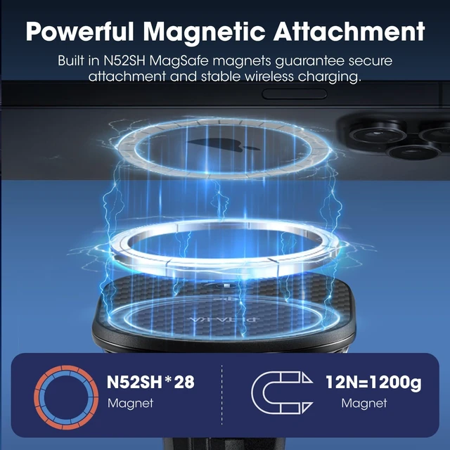 Alt view image 4 of 7 - pitaka for Qi2 MagSafe Car Mount Charger with NFC Feature, 360° Rotation | 15W Magnetic Car Phone Holder, Compaitble with MagSafe and iPhone 17/16/15/14/13 Series, Air Vent