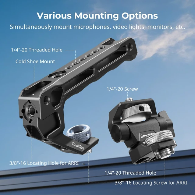 Alt view image 5 of 7 - SMALLRIG Top Handle & Monitor Mount with 3/8"-16 Locating Holes for ARRI | 1/4"-20 Threaded Hole, 5 Built-in Cold Shoe, 360° Swivel and 180° Tilt Adjustable, Anti-Twist Design - 5323