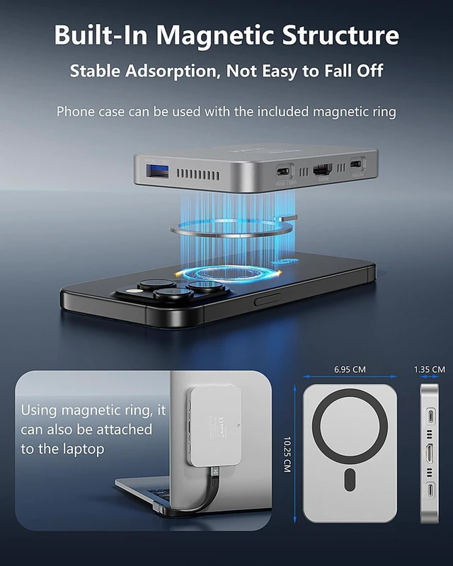 Alt view image 3 of 7 - MiliPow Magnetic M.2 NVMe Enclosure with Cooling Fan, 7 in 1 USB C Hub 10Gbps Data Transfer 4K@60Hz HDMI 100W Power Delivery SD/TF Card Reader M.2 NVMe SSD Docking Station for Type-C Devices