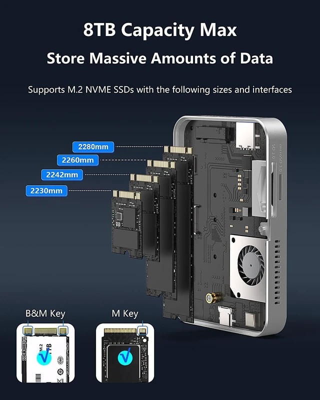 Alt view image 5 of 7 - MiliPow Magnetic M.2 NVMe Enclosure with Cooling Fan, 7 in 1 USB C Hub 10Gbps Data Transfer 4K@60Hz HDMI 100W Power Delivery SD/TF Card Reader M.2 NVMe SSD Docking Station for Type-C Devices