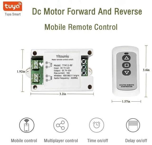 Alt view image 2 of 7 - Tuya Smart WiFi/Bluetooth DC Motor Controller 10A 7-32V Reversible Switch with Timer, Voice Control for Electric Actuators, Smart Home (Alexa Compatible)