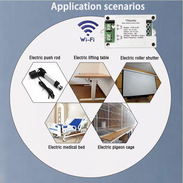 Alt view image 6 of 7 - Tuya Smart WiFi/Bluetooth DC Motor Controller 10A 7-32V Reversible Switch with Timer, Voice Control for Electric Actuators, Smart Home (Alexa Compatible)