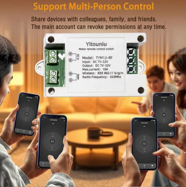 Alt view image 7 of 7 - Tuya Smart WiFi/Bluetooth DC Motor Controller 10A 7-32V Reversible Switch with Timer, Voice Control for Electric Actuators, Smart Home (Alexa Compatible)