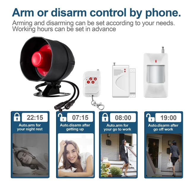 Alt view image 5 of 7 - WiFi Alarm Home Security System, Wireless Alarm System with Loud 120dB Window Door Alarms Sensor, Remote Control WiFi Siren for Shed Garage
