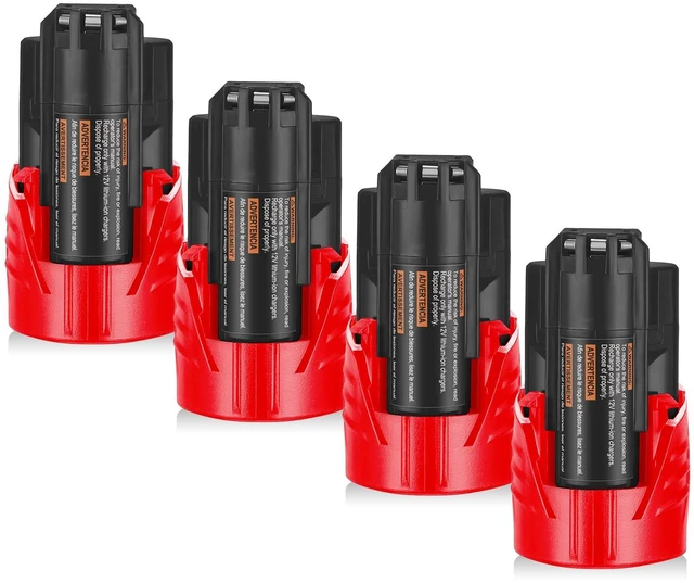 Main image of 4 Pack M12 3.0Ah Replacement Battery for Milwaukee 12V Cordless Tools | Compatible with Milwaukee M12 Lithium Ion Battery 48-11-2420 48-11-2440 48-11-2402 48-11-2411 48-11-2412