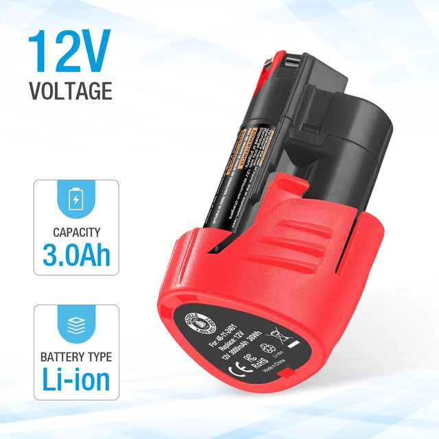 Alt view image 2 of 7 - 4 Pack M12 3.0Ah Replacement Battery for Milwaukee 12V Cordless Tools | Compatible with Milwaukee M12 Lithium Ion Battery 48-11-2420 48-11-2440 48-11-2402 48-11-2411 48-11-2412