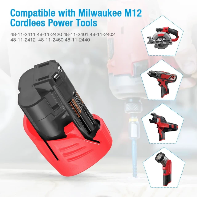Alt view image 6 of 7 - 4 Pack M12 3.0Ah Replacement Battery for Milwaukee 12V Cordless Tools | Compatible with Milwaukee M12 Lithium Ion Battery 48-11-2420 48-11-2440 48-11-2402 48-11-2411 48-11-2412