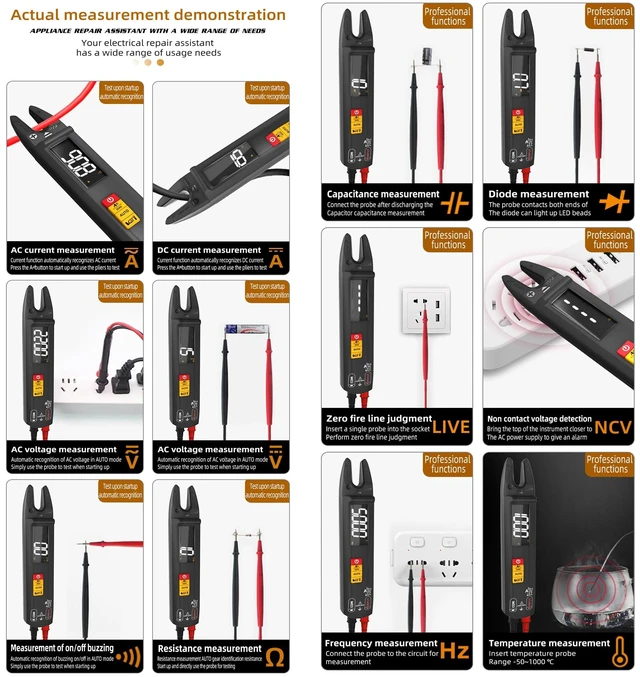 Alt view image 7 of 7 - Open Jaw Digtal Multimeter 6000 Counts Clamp Meter, Digital Electrical Tester,Rechargeable with Smart Mode,Measuring Resistance,Capacitance,Frequency,Continuity,Diode,AC/DC Voltage&Current