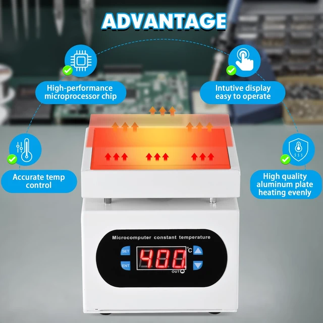 Alt view image 5 of 7 - 350W Soldering Hot Plate,100×100mm LED Microcomputer Preheat Rework Heater | 110V Aluminum Preheat Soldering Station Welder 30400 Wide Adjustable Temperature & Precise CPU Constant Temp Control