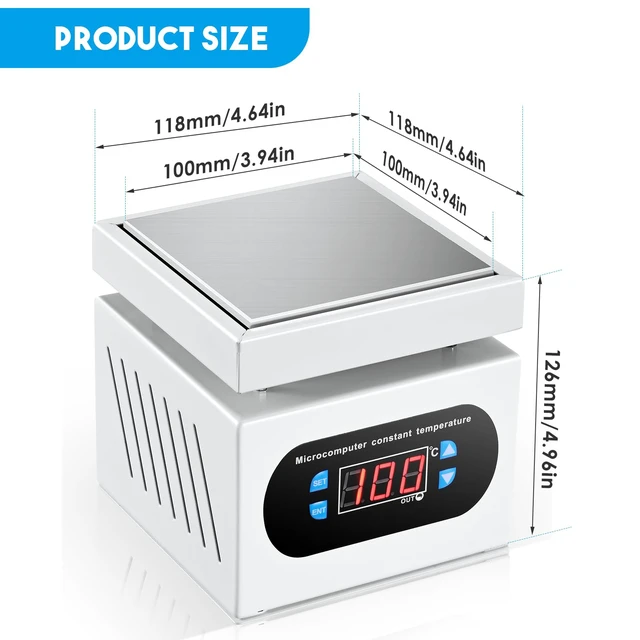 Alt view image 6 of 7 - 350W Soldering Hot Plate,100×100mm LED Microcomputer Preheat Rework Heater | 110V Aluminum Preheat Soldering Station Welder 30400 Wide Adjustable Temperature & Precise CPU Constant Temp Control