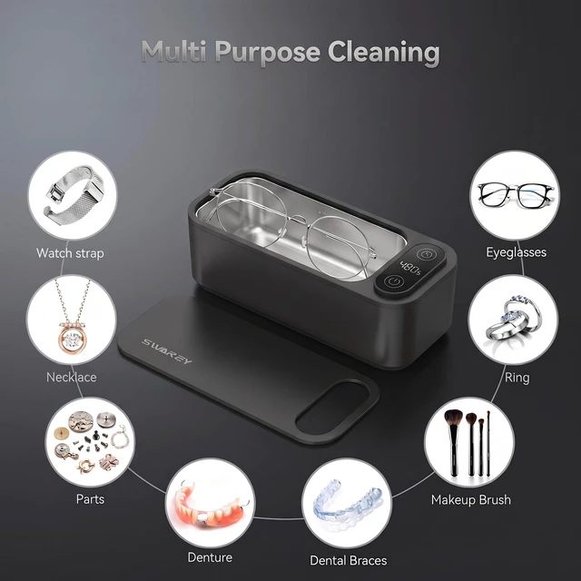 Alt view image 2 of 7 - SWAREY Ultrasonic Jewelry Cleaner Retainer Rings Dentures 23OZ (680ML) 360° Deep Cleaning 45KHz Professional Ultrasonic Glasses Cleaner with 5 Digital Timer and Watches Stand 304 Stainless Steel Tank