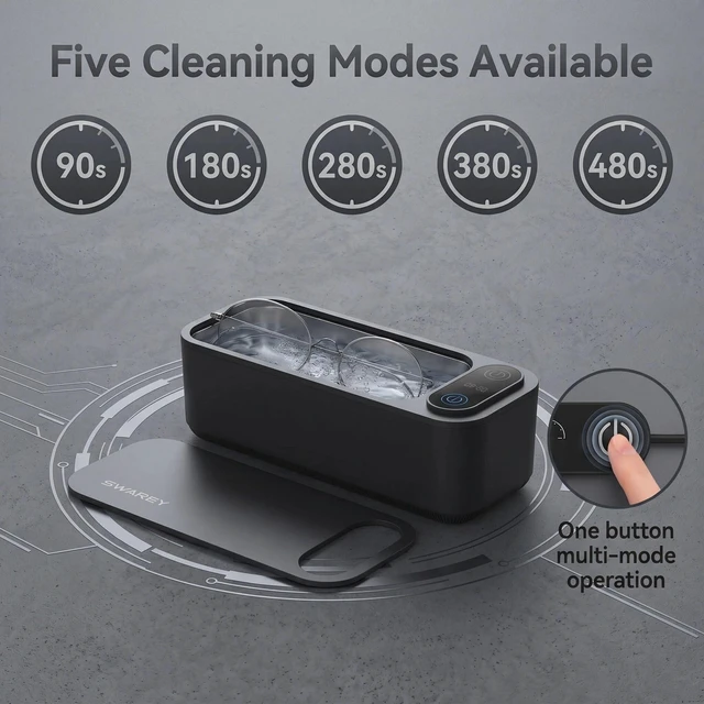 Alt view image 3 of 7 - SWAREY Ultrasonic Jewelry Cleaner Retainer Rings Dentures 23OZ (680ML) 360° Deep Cleaning 45KHz Professional Ultrasonic Glasses Cleaner with 5 Digital Timer and Watches Stand 304 Stainless Steel Tank