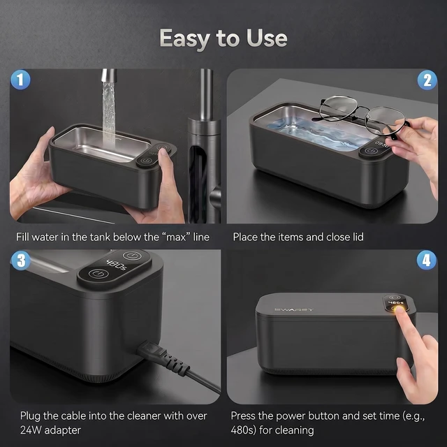 Alt view image 4 of 7 - SWAREY Ultrasonic Jewelry Cleaner Retainer Rings Dentures 23OZ (680ML) 360° Deep Cleaning 45KHz Professional Ultrasonic Glasses Cleaner with 5 Digital Timer and Watches Stand 304 Stainless Steel Tank