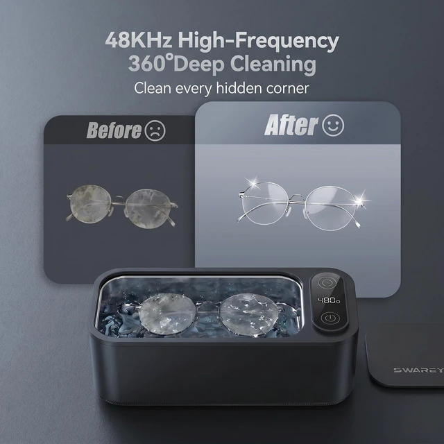 Alt view image 5 of 7 - SWAREY Ultrasonic Jewelry Cleaner Retainer Rings Dentures 23OZ (680ML) 360° Deep Cleaning 45KHz Professional Ultrasonic Glasses Cleaner with 5 Digital Timer and Watches Stand 304 Stainless Steel Tank