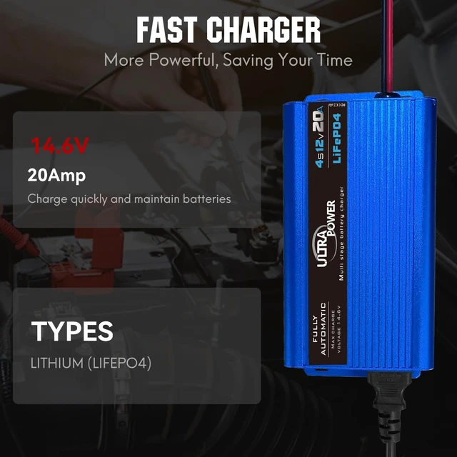 Alt view image 4 of 7 - ULTRAPOWER 14.6V 20A LiFePO4 Battery Charger,12V Smart Lithium Battery Charger,50A Anderson Connector,4LEDs Indicator,AC/DC Battery Charger for RV,Off-Grid,Solar Systems Deep Cycle Batteries