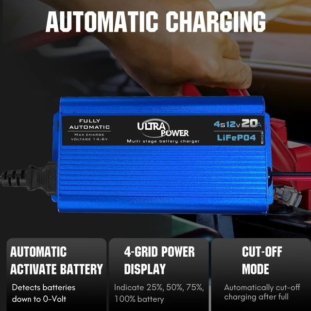 Alt view image 5 of 7 - ULTRAPOWER 14.6V 20A LiFePO4 Battery Charger,12V Smart Lithium Battery Charger,50A Anderson Connector,4LEDs Indicator,AC/DC Battery Charger for RV,Off-Grid,Solar Systems Deep Cycle Batteries