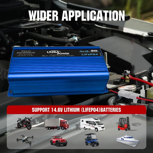 Alt view image 7 of 7 - ULTRAPOWER 14.6V 20A LiFePO4 Battery Charger,12V Smart Lithium Battery Charger,50A Anderson Connector,4LEDs Indicator,AC/DC Battery Charger for RV,Off-Grid,Solar Systems Deep Cycle Batteries