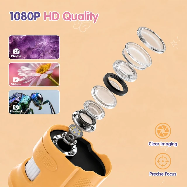 Alt view image 4 of 7 - 1000X Handheld Microscope for Kids 2.0" IPS Eye Protection Screen, Pocket Microscope with Long Battery Life, Rechargeable Microscopes for Edu Gift STEM Toys for Children
