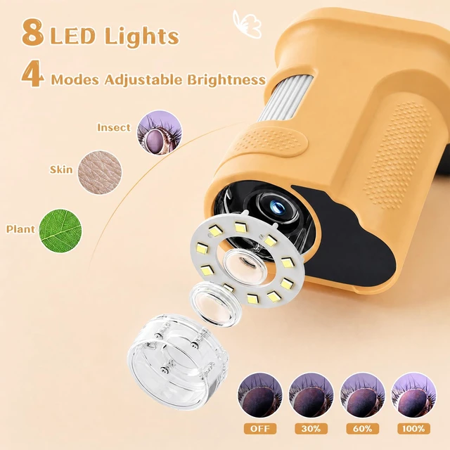 Alt view image 5 of 7 - 1000X Handheld Microscope for Kids 2.0" IPS Eye Protection Screen, Pocket Microscope with Long Battery Life, Rechargeable Microscopes for Edu Gift STEM Toys for Children
