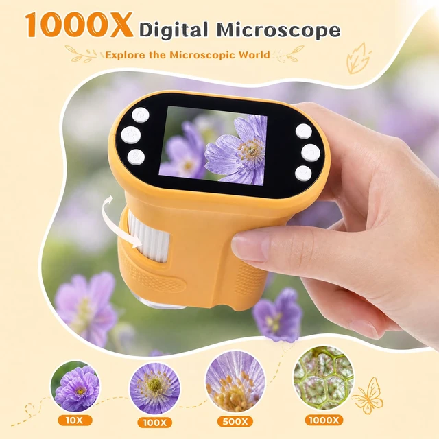 Alt view image 2 of 7 - 1000X Handheld Microscope for Kids 2.0" IPS Eye Protection Screen, Pocket Microscope with Long Battery Life, Rechargeable Microscopes for Edu Gift STEM Toys for Children