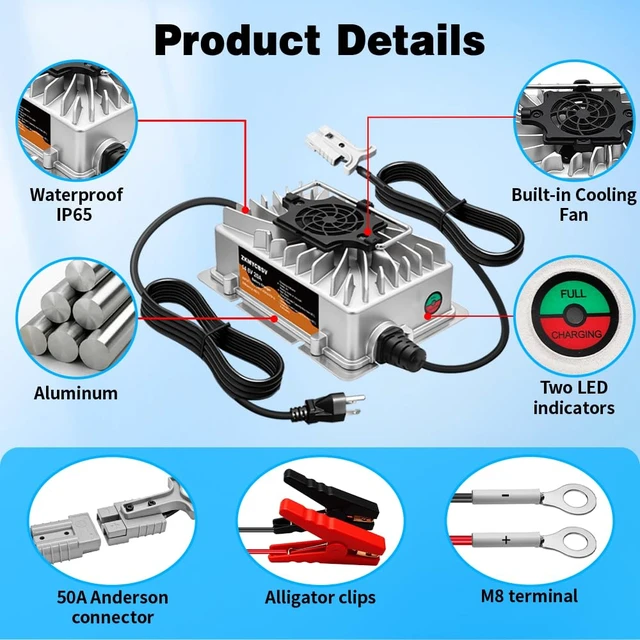 Alt view image 3 of 7 - Upgraded 14.6V 20A Lithium Battery Charger, 14.6V LiFePO4 Battery Charger, 12V Lithium Charger with Multiple Protection and LED Indicator, Suitable for RV, Boat, Car and Deep Cycle Use