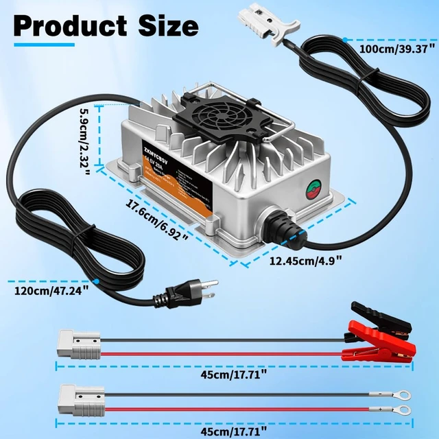 Alt view image 5 of 7 - Upgraded 14.6V 20A Lithium Battery Charger, 14.6V LiFePO4 Battery Charger, 12V Lithium Charger with Multiple Protection and LED Indicator, Suitable for RV, Boat, Car and Deep Cycle Use