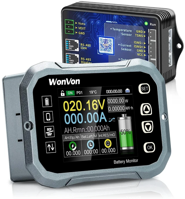 Main image of WonVon Battery Monitor with Shunt 400A 0V-120V Battery Monitor for RV Motorcycle Golf Cart Solar Panel with Screen,Capacity Percentage Time Power Voltmeter Display,Support High/Low Voltage