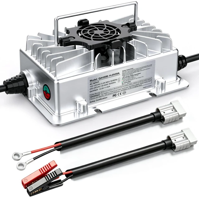 Main image of 12V 20A LiFePO4 Battery Charger 14.6V Smart Lithium Charger with 0V Wake Up | Li-ion Charger with 50A Anderson Connector, Aluminum Housing, for RV, Marine, Boat, Solar and Off-Grid Use