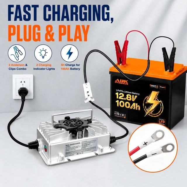 Alt view image 2 of 7 - 12V 20A LiFePO4 Battery Charger 14.6V Smart Lithium Charger with 0V Wake Up | Li-ion Charger with 50A Anderson Connector, Aluminum Housing, for RV, Marine, Boat, Solar and Off-Grid Use