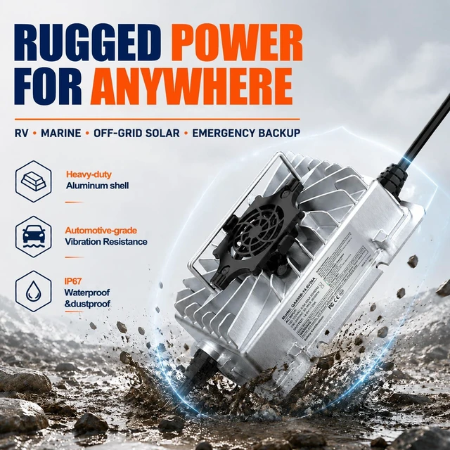 Alt view image 7 of 7 - 12V 20A LiFePO4 Battery Charger 14.6V Smart Lithium Charger with 0V Wake Up | Li-ion Charger with 50A Anderson Connector, Aluminum Housing, for RV, Marine, Boat, Solar and Off-Grid Use