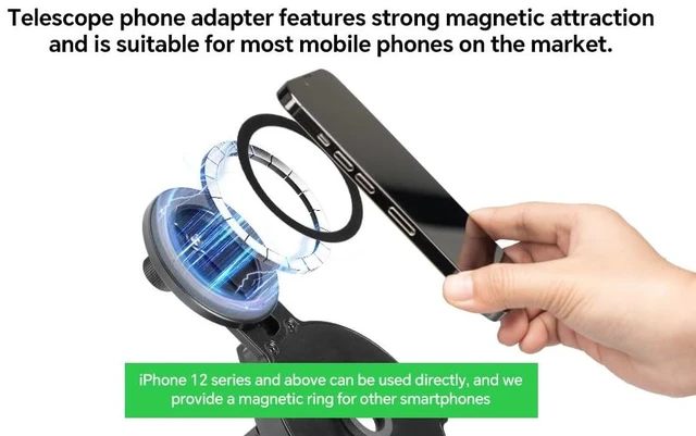 Alt view image 6 of 7 - FANAUE Telescope Phone Adapter, Spotting Scope Smartphone Phone Mount for Binoculars Monocular Microscope, Magnetic Cell Phone Digiscoping Holder for Camera Photography