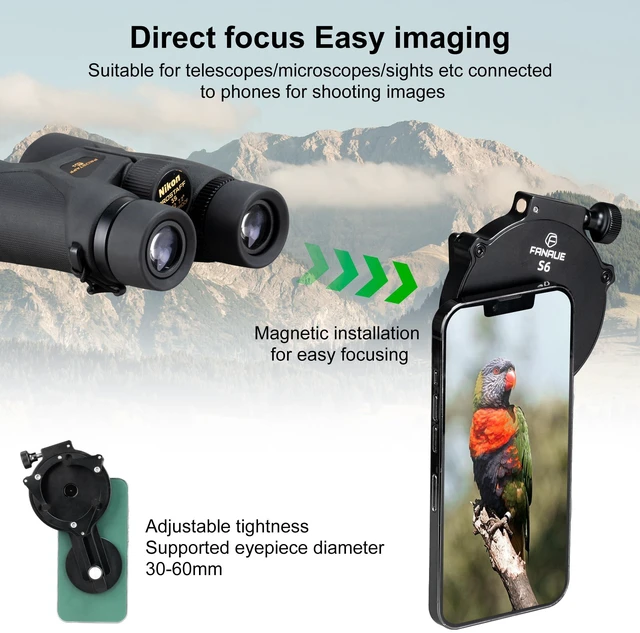 Alt view image 5 of 7 - FANAUE Telescope Phone Adapter, Spotting Scope Smartphone Phone Mount for Binoculars Monocular Microscope, Magnetic Cell Phone Digiscoping Holder for Camera Photography