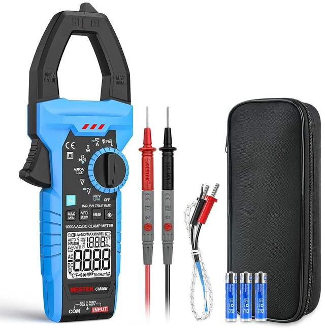 Main image of MESTEK Inrush Digital Clamp Meter 1000A Multimeter with Backlit; TRMS 6000 Counts Amp Meter Voltage Tester with VFD, LOZ Mode, NCV, Measuring AC DC Current Voltage Temperature Resistance