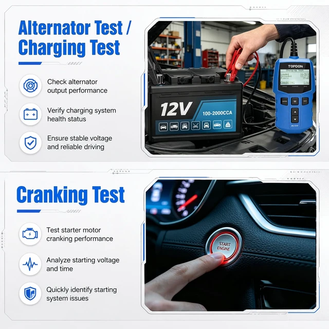 Alt view image 2 of 7 - TOPDON BC100 Car Battery Tester 12V Automotive 100-2000 CCA Load Tester | Auto Alternator Tester Digital with Data Playback Charging Cranking System Tester for Car Truck Motorcycle ATV SUV Boat Yacht
